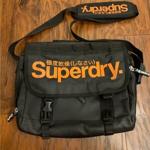 Superdry Black Messenger Bag with Orange Logo